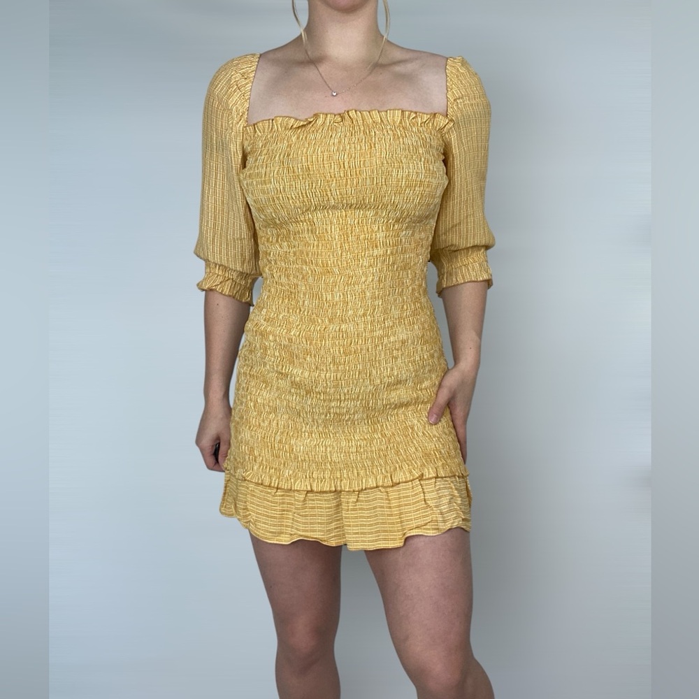 FAITHFUL THE BRAND Es Saada Mini‎ Dress Smocked in Ceretti Check Stretch